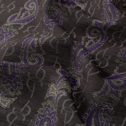 Füme Mor Monogram Desenli Tensel Eşarp 