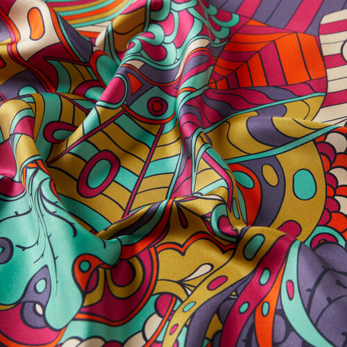 Fuşya Karnaval Tivil İpek Eşarp