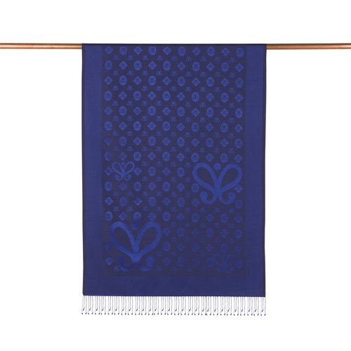 Gece Mavisi Monogram Desenli İpek Şal