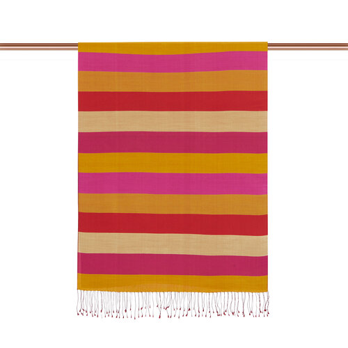 Gold Fuchsia Block Striped Reversible Silk Scarf