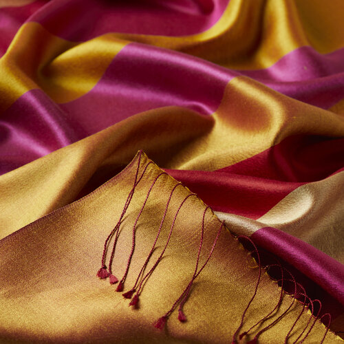 Gold Fuchsia Block Striped Reversible Silk Scarf