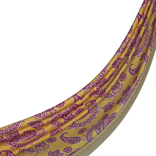 Gold Fuchsia Mezopotamya Model 04 Print Tencel Scarf 