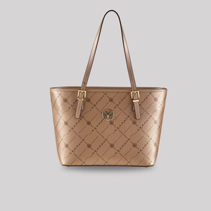 Gold Monogram Buckle Detailed Tote Bag - Thumbnail