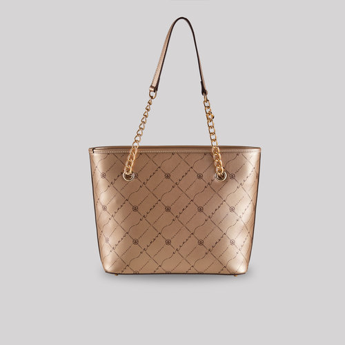 Gold Monogram Chain Detailed Tote Bag