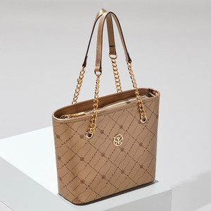 Gold Monogram Chain Detailed Tote Bag - Thumbnail