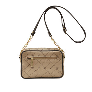 Gold Monogram Pocket Detailed Crossbody Bag - Thumbnail