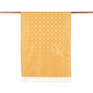 Gold Monogram Print Silk Scarf - Thumbnail