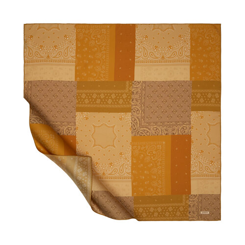 Gold Patchwork Patterned Twill Silk Scarf