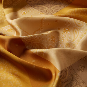 Gold Patchwork Patterned Twill Silk Scarf - Thumbnail