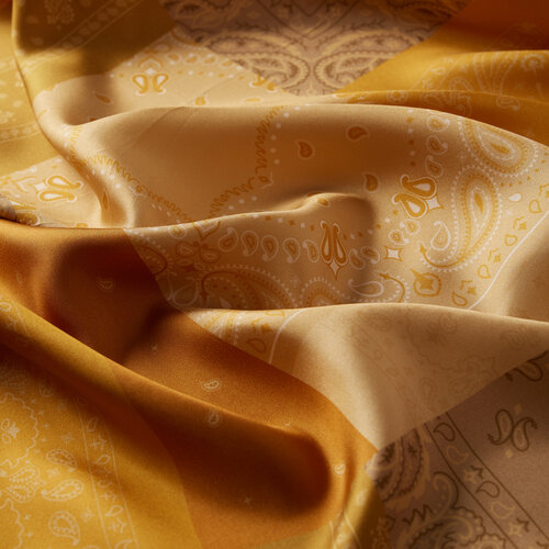 Gold Patchwork Patterned Twill Silk Scarf