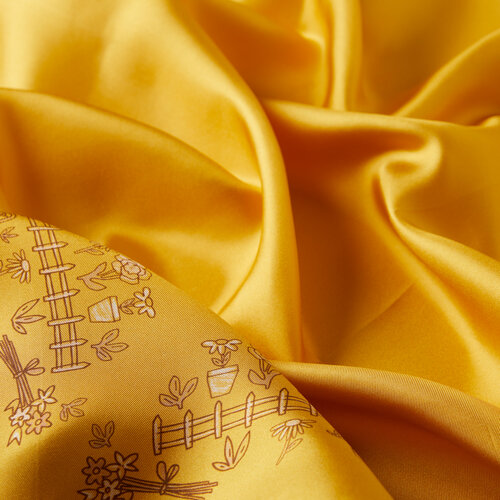 Gold Pretty Garden Twill Silk Scarf