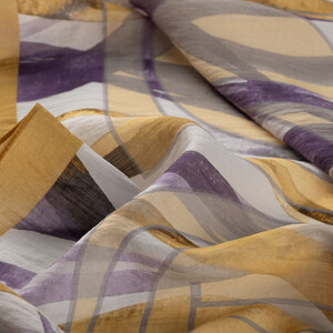 Gold Purple Mono Wave Print Tencel Scarf - Thumbnail