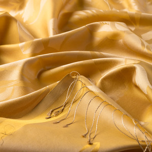 Gold Royal Garden Jacquard Silk Scarf - Thumbnail