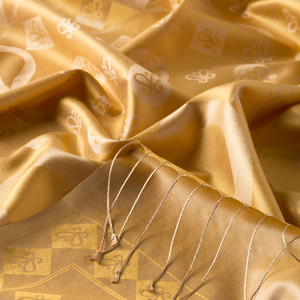 Gold Semi Monogram Print Silk Scarf - Thumbnail