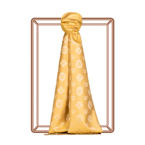 Gold Semi Monogram Print Silk Scarf