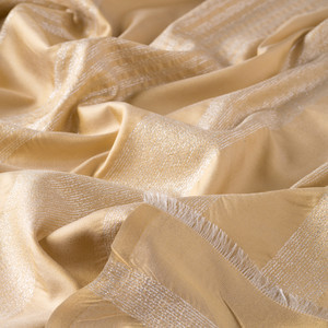 Gold Thin Lurex Striped Silk Scarf - Thumbnail