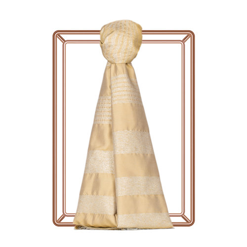 Gold Thin Lurex Striped Silk Scarf