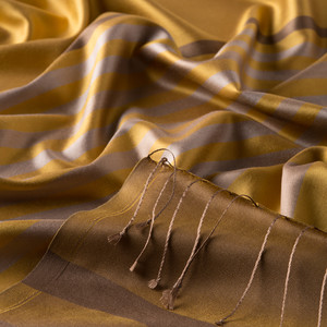 Gold Thin Meridian Striped Silk Scarf - Thumbnail