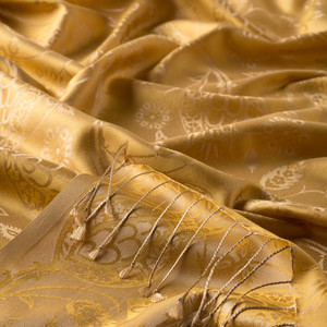 Gold Tulip Jacquard Silk Scarf - Thumbnail