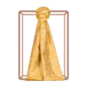 Gold Tulip Jacquard Silk Scarf - Thumbnail