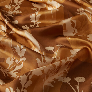 Gold Vintage Silhouette Print Silk Twill Scarf - Thumbnail