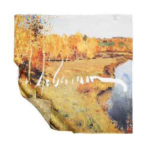 Golden Autumn Satin Silk Scarf - Thumbnail