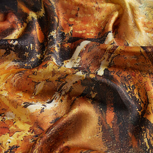 Golden Autumn Satin Silk Scarf - Thumbnail