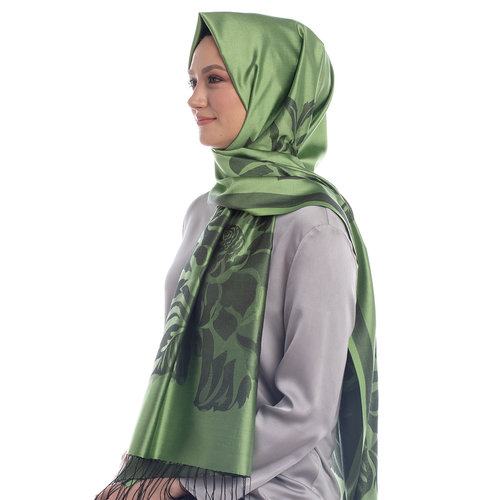 Grass Green Royal Garden Jacquard Silk Scarf