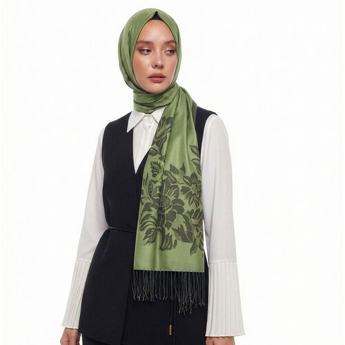 Grass Green Royal Garden Jacquard Silk Scarf