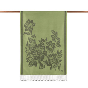 ipekevi - Grass Green Royal Garden Jacquard Silk Scarf (1)