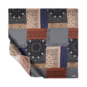 Gray Black Patchwork Patterned Twill Silk Scarf - Thumbnail