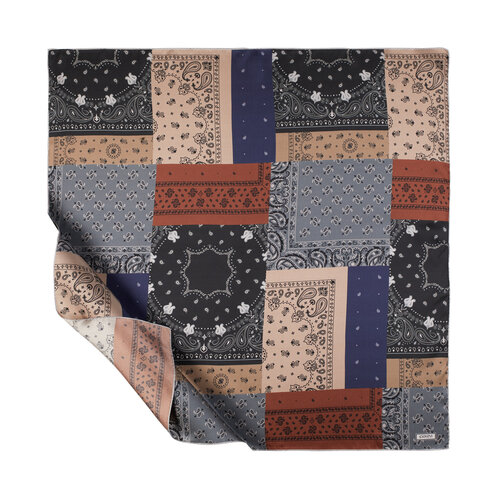 Gray Black Patchwork Patterned Twill Silk Scarf