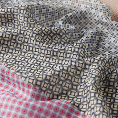 Gray Burgundy Karo Print Wool Silk Scarf