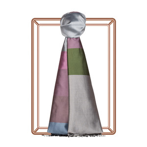 Gray Dry Rose Kushak Striped Silk Scarf - Thumbnail