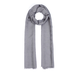 Gray Houndstooth Patterned Wool Silk Scarf - Thumbnail