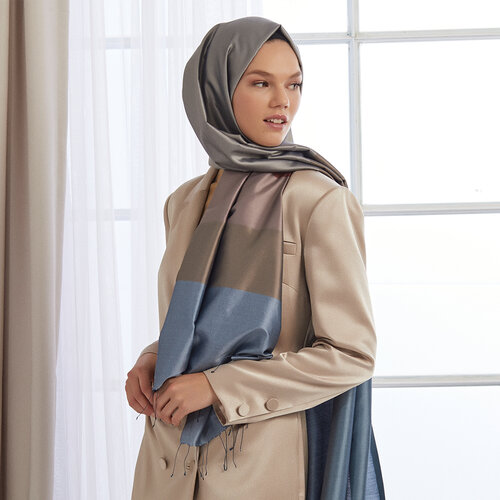 Gray Kushak Striped Silk Scarf
