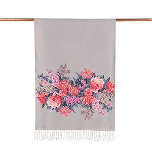 ipekevi - Gray Palace Garden Print Silk Scarf (1)