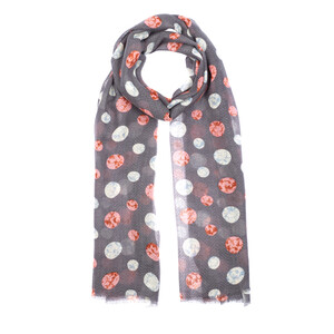 Gray Polka Print Wool Scarf - Thumbnail