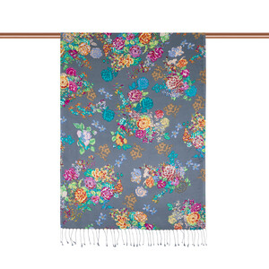 ipekevi - Gray Turquoise Waterside Garden Printed Silk Shawl (1)