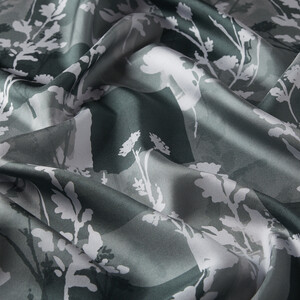 Gray Vintage Silhouette Print Silk Twill Scarf - Thumbnail