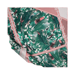 Green Abstract Monogram Twill Silk Scarf - Thumbnail
