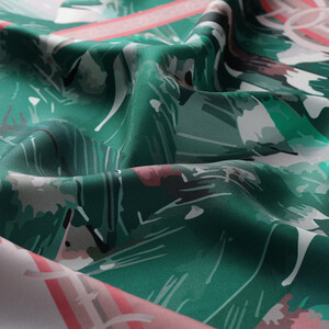 Green Abstract Monogram Twill Silk Scarf - Thumbnail