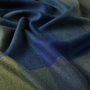 Green Block Pattern Wool Scarf Shawl - Thumbnail
