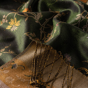 Green Brocade Reversible Prime Silk Scarf - Thumbnail