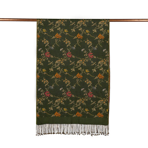 Green Brocade Reversible Prime Silk Scarf - Thumbnail