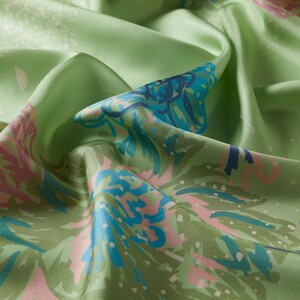 Green End Of Summer Twill Silk Scarf - Thumbnail