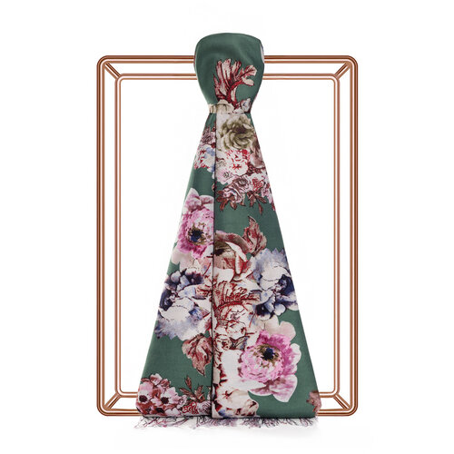 Green Fleur Print Silk Scarf
