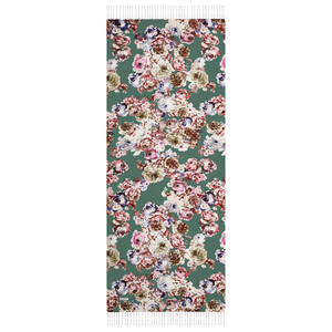 Green Fleur Print Silk Scarf - Thumbnail