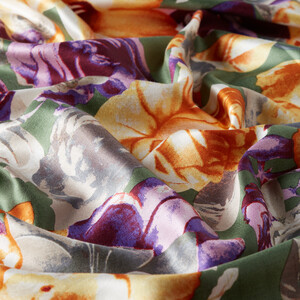 Green Floral Chaos Print Silk Scarf - Thumbnail