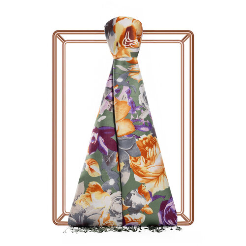 Green Floral Chaos Print Silk Scarf